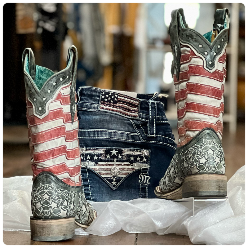Corral West Blue Jean Stripes & Stars Glow in the Dark-Ladies Boot-Corral Boots-Gallop 'n Glitz- Women's Western Wear Boutique, Located in Grants Pass, Oregon