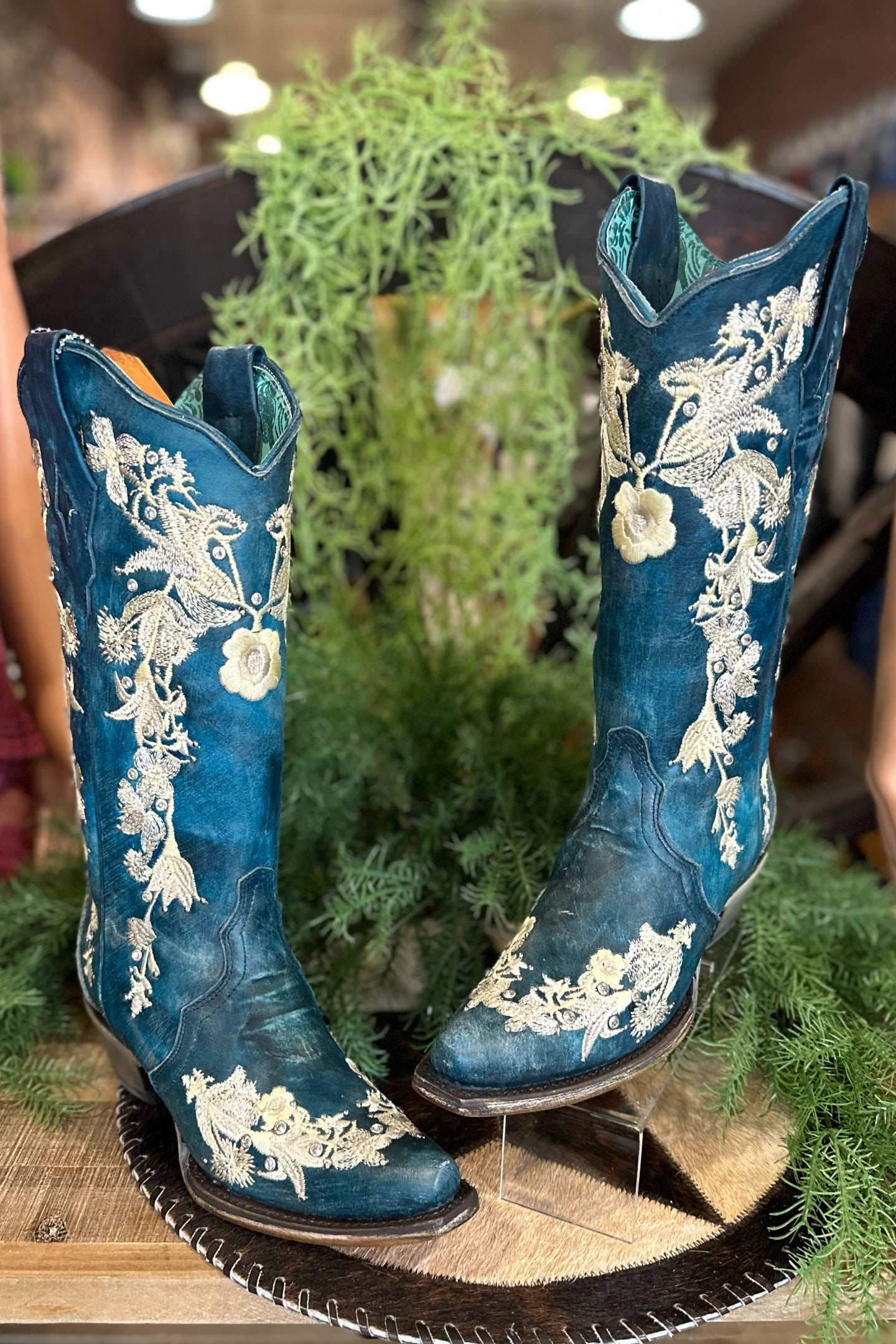 Floral & Navy Blue Snip Toe Boot by Corral Boots-Boot-Corral Boots-Gallop 'n Glitz- Women's Western Wear Boutique, Located in Grants Pass, Oregon