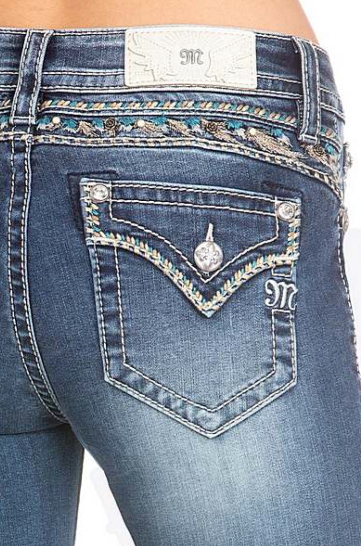 Miss Me Hailey Skinny with Turquoise Detail-Skinny-Miss Me-Gallop 'n Glitz- Women's Western Wear Boutique, Located in Grants Pass, Oregon