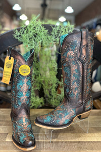 Corral Turquoise 'n Bronze Studded Boots-Ladies Boot-Corral Boots/Circle G by Corral Boots-Gallop 'n Glitz- Women's Western Wear Boutique, Located in Grants Pass, Oregon
