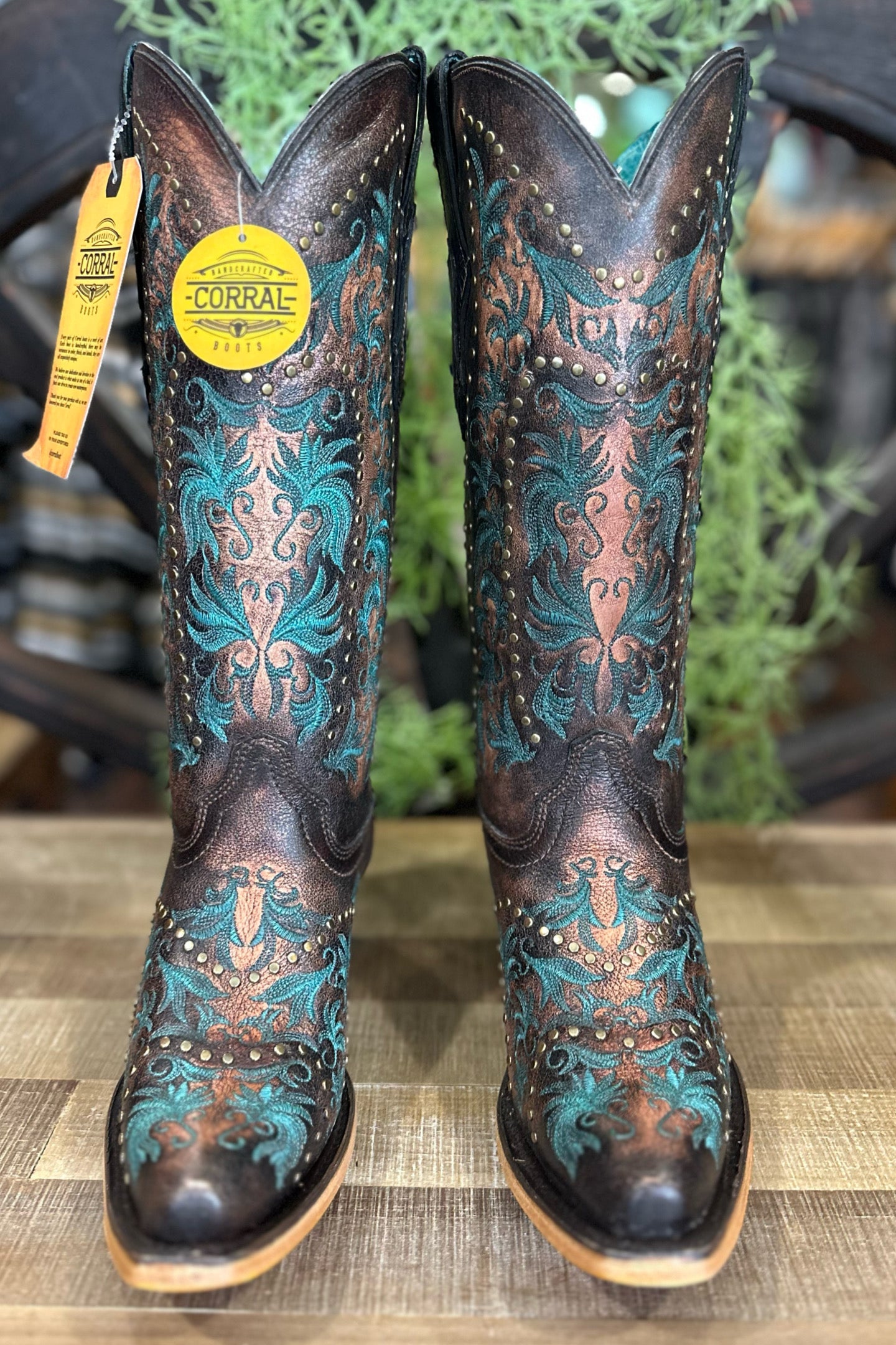 Corral Turquoise 'n Bronze Studded Boots-Ladies Boot-Corral Boots/Circle G by Corral Boots-Gallop 'n Glitz- Women's Western Wear Boutique, Located in Grants Pass, Oregon