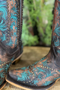 Corral Turquoise 'n Bronze Studded Boots-Women's Boot-Corral Boots-Gallop 'n Glitz- Women's Western Wear Boutique, Located in Grants Pass, Oregon
