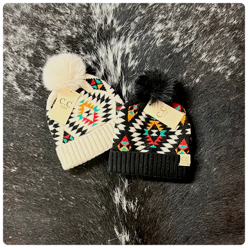 C.C. Baby Beanie Aztec Faux Fur Pom-Beanie/Scarf-C.C. Beanie-Gallop 'n Glitz- Women's Western Wear Boutique, Located in Grants Pass, Oregon