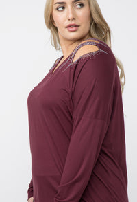 Vocal Plus Size Long Sleeve Top w/Stone Design-top-Vocal-Gallop 'n Glitz- Women's Western Wear Boutique, Located in Grants Pass, Oregon