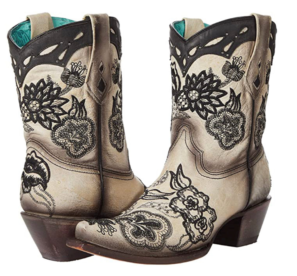 Corral White/Black Overlay & Embroidery & Studs Boot-Women's Boot-Corral Boots-Gallop 'n Glitz- Women's Western Wear Boutique, Located in Grants Pass, Oregon