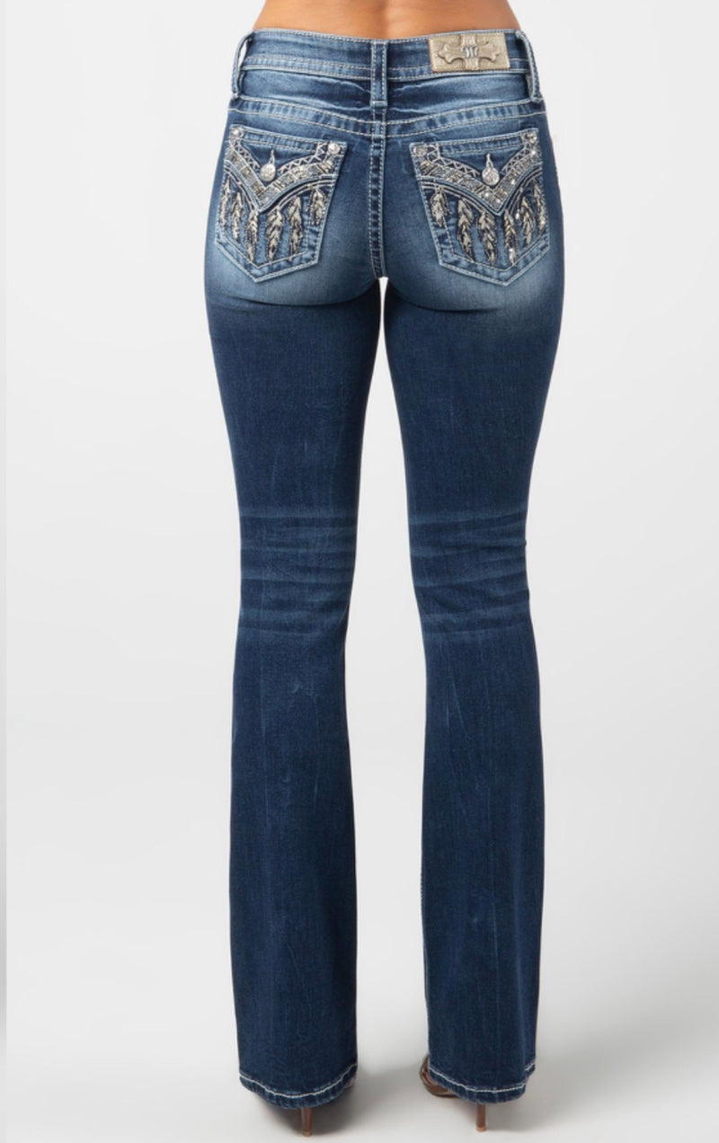 Miss Me 'Falling For Feathers' Mid Rise Boot Cut Jean-Bootcut-Miss Me-Gallop 'n Glitz- Women's Western Wear Boutique, Located in Grants Pass, Oregon