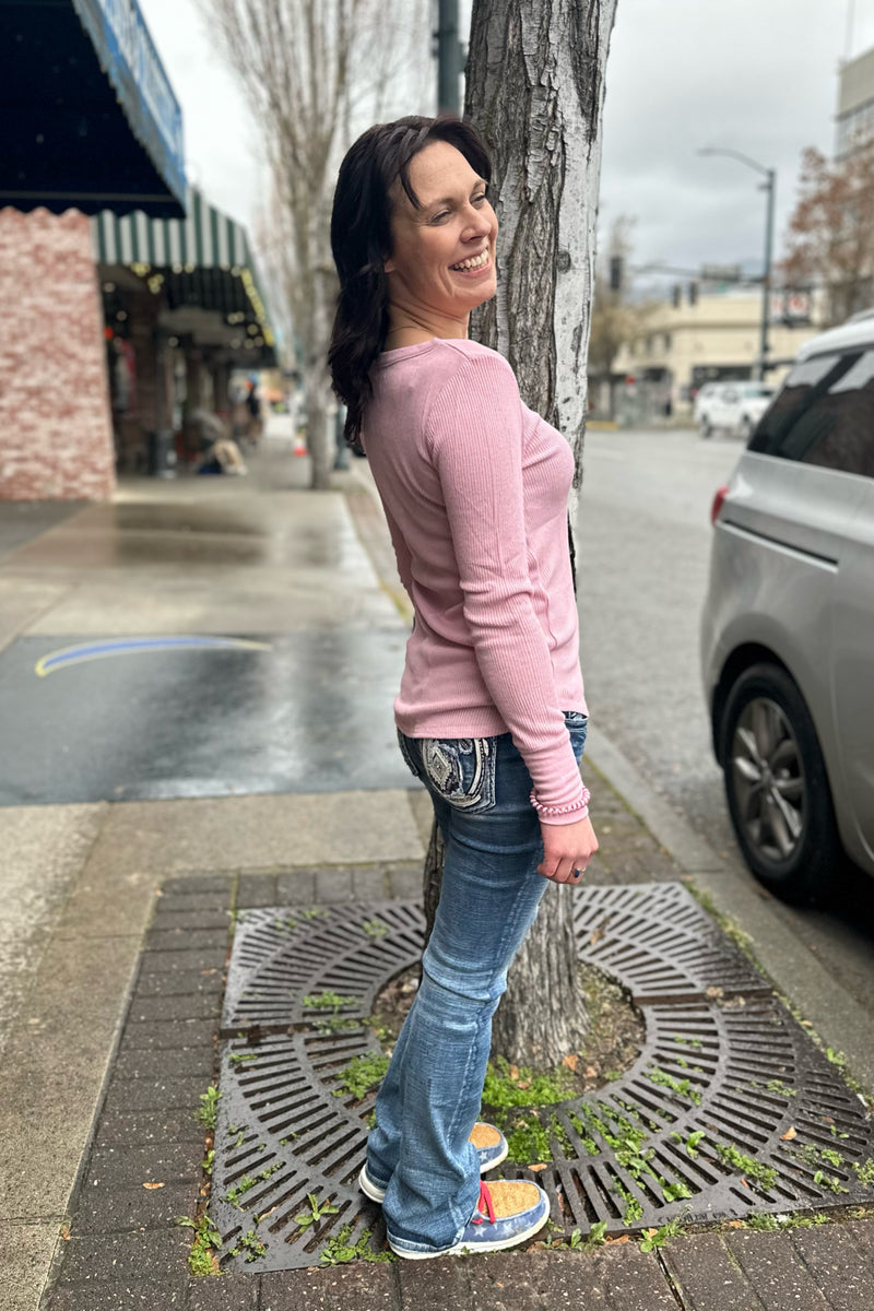 PJ Salvage Textured Long Sleeve Henley Pink-top-PJ Salvage-Gallop 'n Glitz- Women's Western Wear Boutique, Located in Grants Pass, Oregon