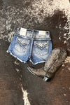 Miss Me Mid Rise "All About the Blues" Shorts-Shorts-Miss Me-Gallop 'n Glitz- Women's Western Wear Boutique, Located in Grants Pass, Oregon