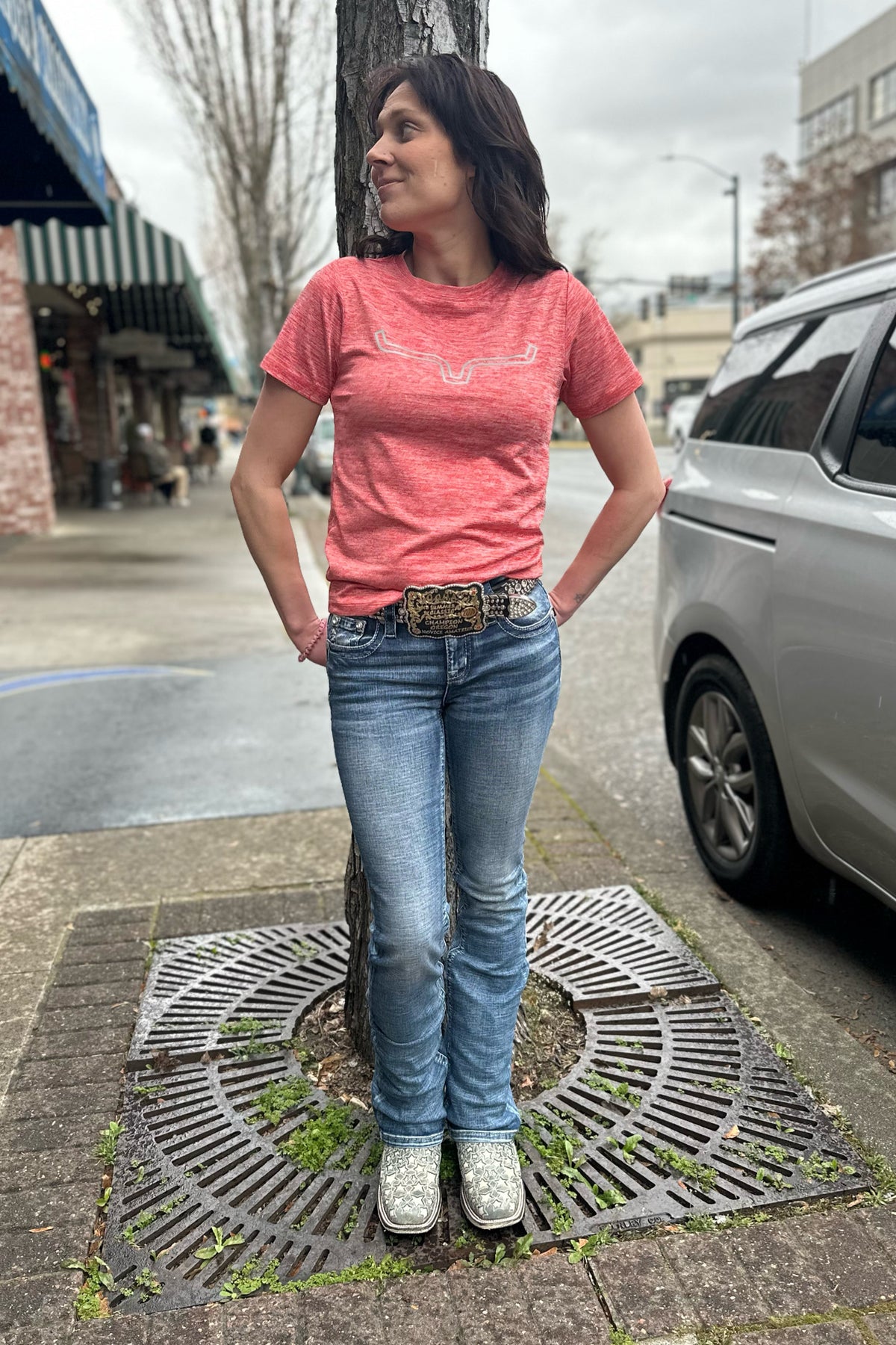 Kimes Ladies Outlier Tech Tee - Baked Apple-Top-Kimes-Gallop 'n Glitz- Women's Western Wear Boutique, Located in Grants Pass, Oregon