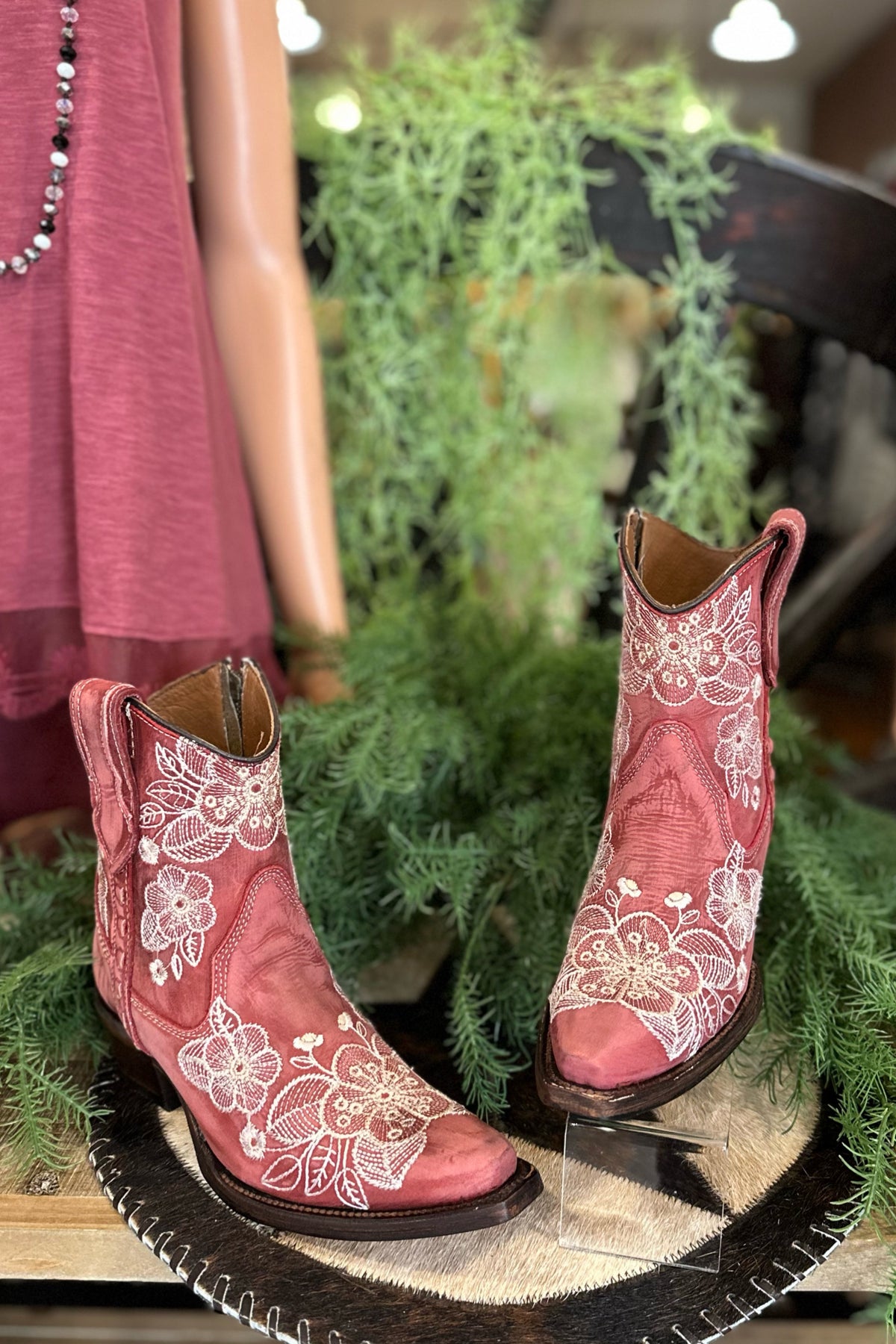 Circle G by Corral Red & Floral Embroidered Snip Toe Boots-Ladies Boot-Corral Boots/Circle G by Corral Boots-Gallop 'n Glitz- Women's Western Wear Boutique, Located in Grants Pass, Oregon