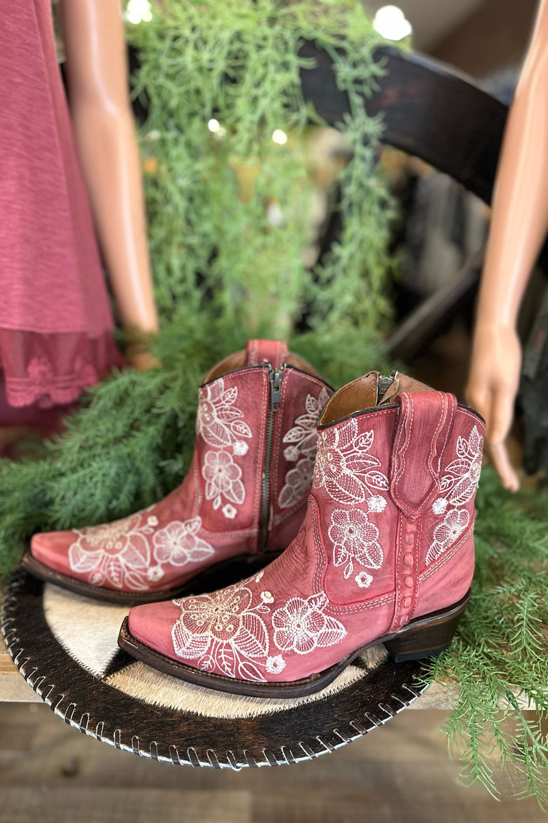 Circle G by Corral Red & Floral Embroidered Snip Toe Boots-Ladies Boot-Circle G Boots-Gallop 'n Glitz- Women's Western Wear Boutique, Located in Grants Pass, Oregon
