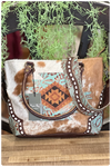 Myra Azure Patterened Leather & Hair on Bag-Handbags & Accessories-Myra-Gallop 'n Glitz- Women's Western Wear Boutique, Located in Grants Pass, Oregon