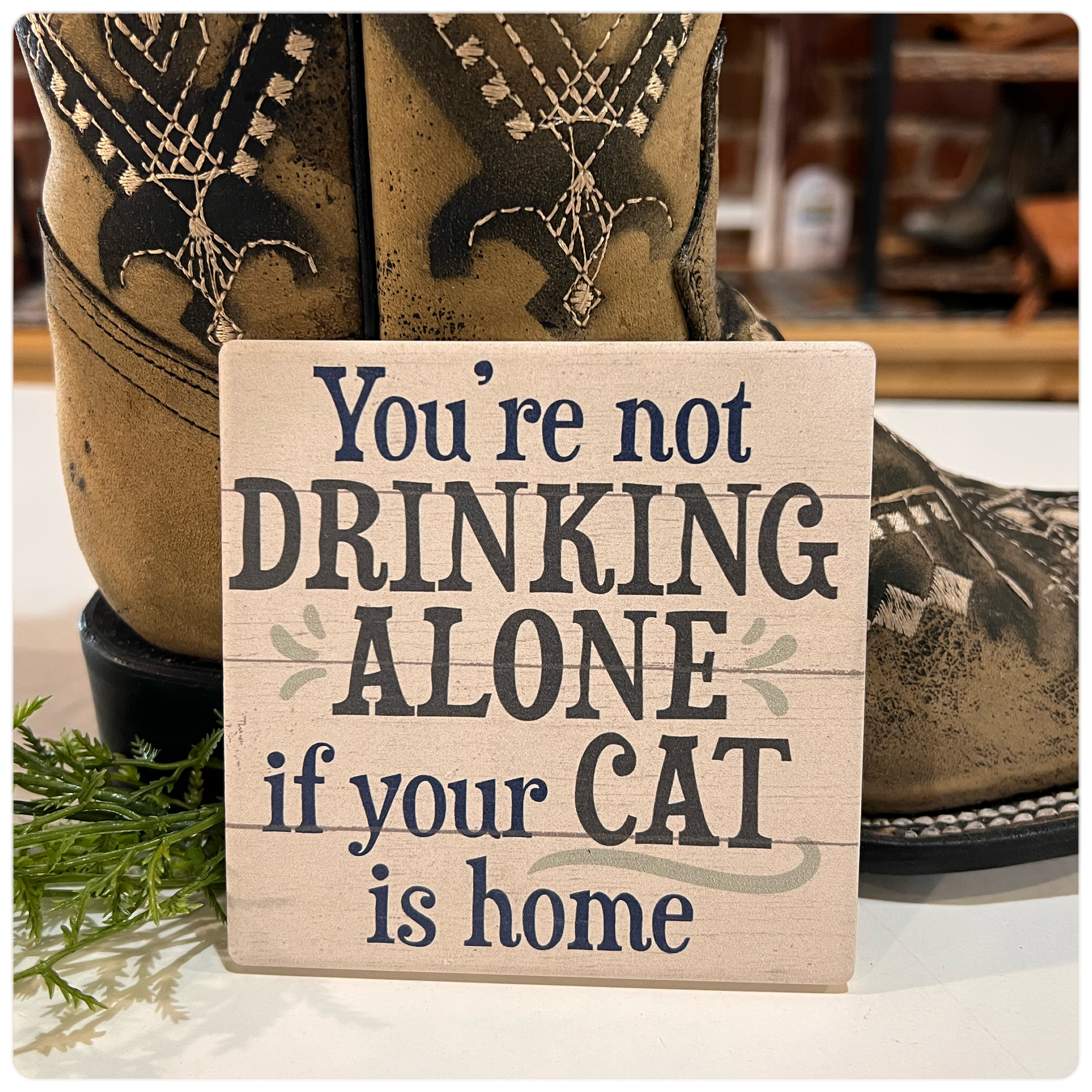 Drinking Cat Square House Coaster-Gift-Carson-Gallop 'n Glitz- Women's Western Wear Boutique, Located in Grants Pass, Oregon