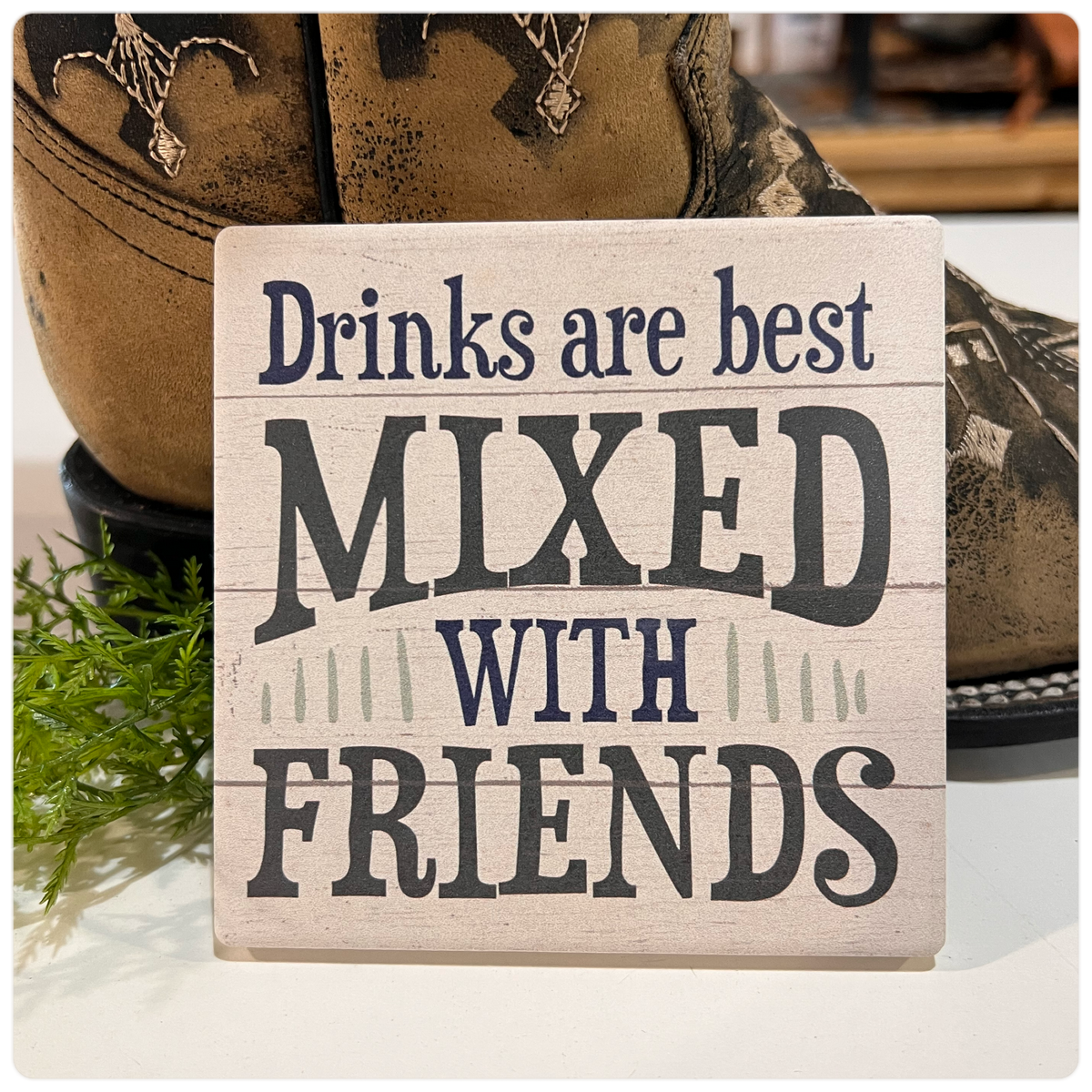 Drinks Mixed With Friends Square House Coaster-Gift-Carson-Gallop 'n Glitz- Women's Western Wear Boutique, Located in Grants Pass, Oregon