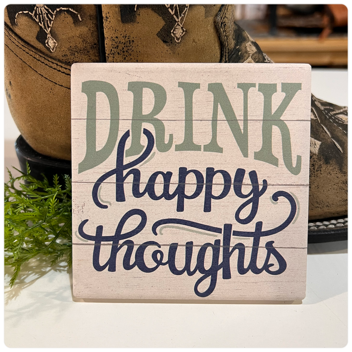 Drink Happy Thoughts Square House Coaster-Gift-Carson-Gallop 'n Glitz- Women's Western Wear Boutique, Located in Grants Pass, Oregon