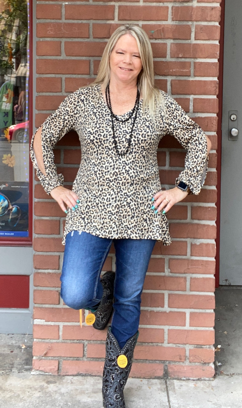 Leopard Cold Shoulder Top-top-Panhandle Slim-Gallop 'n Glitz- Women's Western Wear Boutique, Located in Grants Pass, Oregon