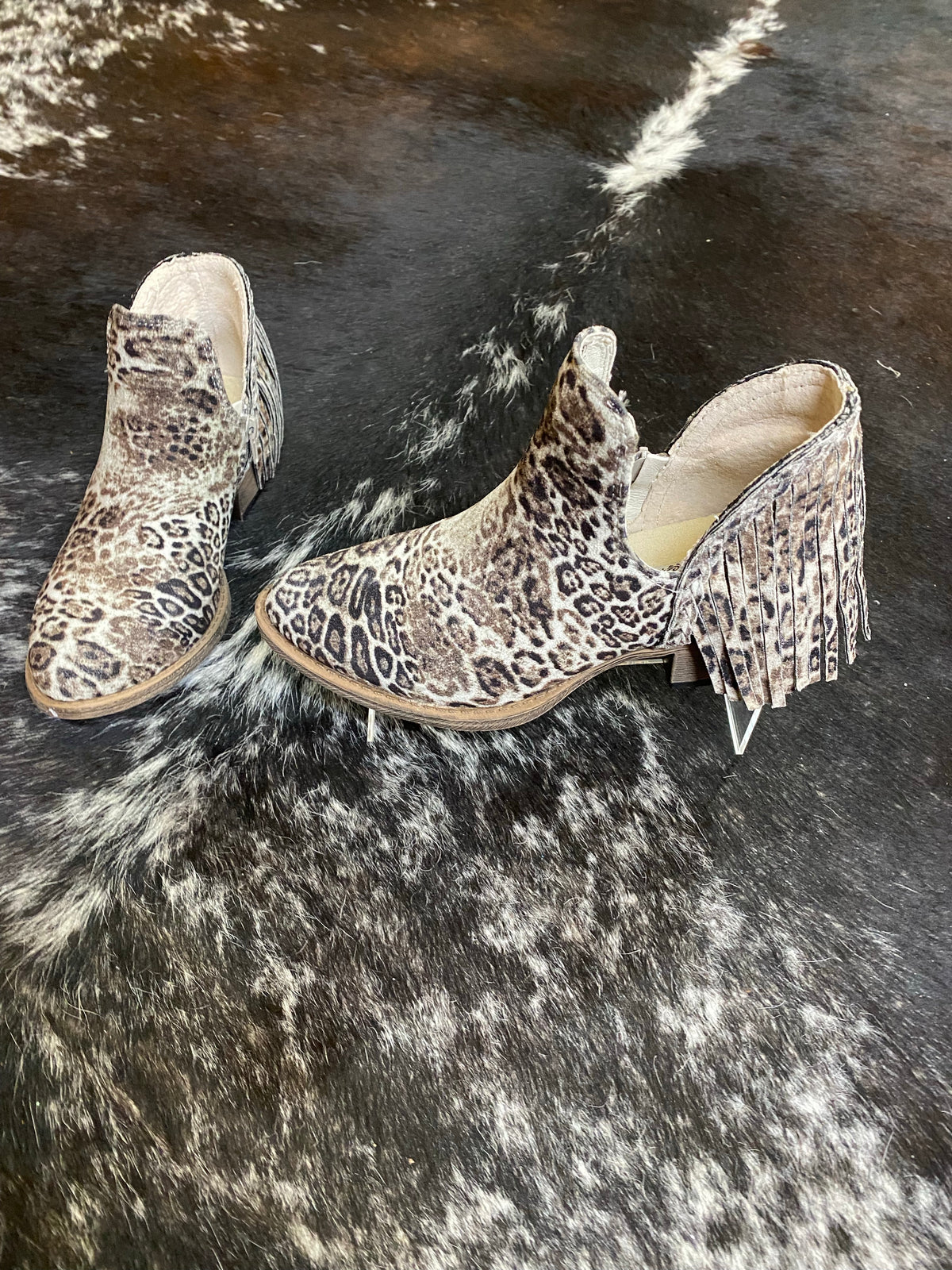 Leopard Print Fringe Booties-Ladies Boot-Very G-Gallop 'n Glitz- Women's Western Wear Boutique, Located in Grants Pass, Oregon