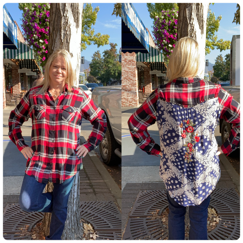 Long Sleeve Plaid with Contrast Back-top-Lola P-Gallop 'n Glitz- Women's Western Wear Boutique, Located in Grants Pass, Oregon