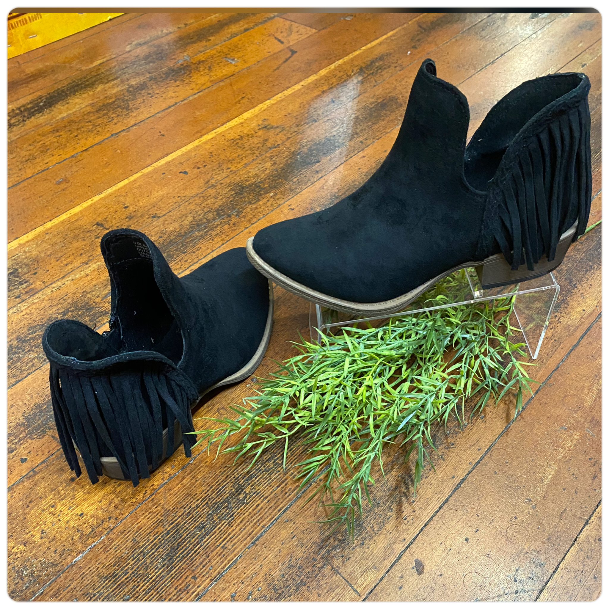 Black Fringe Booties-Ladies Boot-Very G-Gallop 'n Glitz- Women's Western Wear Boutique, Located in Grants Pass, Oregon