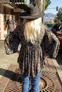 V-Neck Lace Trim Floral Blouse-top-Angie-Gallop 'n Glitz- Women's Western Wear Boutique, Located in Grants Pass, Oregon